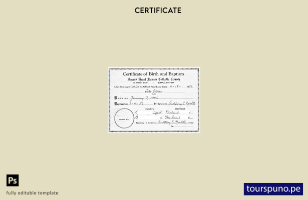 Plantilla de certificado de nacimiento de la Iglesia Católica Romana de Nueva Yo
